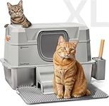 PetCove Stainless Steel 3-in-1 Enclosed Litter Box for Cats - XL High Sides, Removable Lid, Indoor, Grey - Cat Litter Box with Lid - Built-in Deodorization System - Covered for Odor Control