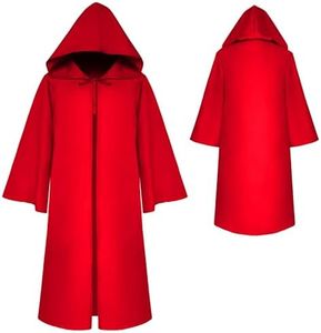 Halloween Masquerade Long Hooded Jacket Cloak for Men Fancy Adult Knight Wizard Cape Robe Cosplay Costume Red