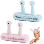 Umshlem 2 Pack Face Wash Headband Snail Spa Hair Bands Makeup Headbands Cartoon Cute Coral Fleece Elastic Headband Creative Hair Accessories for Washing Face Shower Beauty Skincare - Pink and Blue
