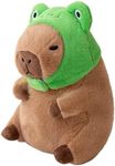 Ditucu Cute Capybara Plush Pillow with Wearable Frog Hat Stuffed Animals Capibara Plushies Toys Gifts for Kids 11 inch