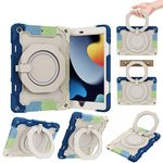 for iPad 9th/8th/7th Generation Case 10.2 Inch, with 360° Rotating Stand & Built-in Screen Protector & Shoulder Strap and Pencil Holder for iPad 9th/8th/7th Generation,Rainbow Blue