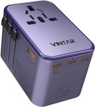 Universal Travel Adapter, VINTAR 75W GaN International Power Adapter with 3 USB C PD and 2 USB A QC, All in One Travel Essentials for UK/EU/USA/AUS, Travel Adapter Worldwide for Laptops Phones, Purple