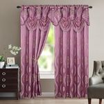 Elegant Comfort Aurora Jacquard Look Curtain Panel Set with Attached Valance, Set of 2, 54" x 84", Lilac