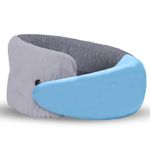 Billebon Memory Foam Neck Pillow with Cooling Gel, Snake Shape Travel Pillow with Snap Button, Neck Rest for Travelling & Flight Travel, Ergonomic Support for Comfort & Pain Relief (Grey)