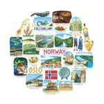 Navy Peony Nordic Norway Travel Stickers (28pcs) - Watercolor, Scandinavia, Norwegian-Themed Vacation Decals for Journals, Scrapbooks, Waterbottles