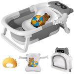 Baby Bath tub,Foldable Baby Bathtub,Collapsible Baby Bathtub for Newborn toToddler,Collapsible Baby Bathtub with Real-time Temp Monitor+Floating Cushion,Baby Bath Tub Set Applicable 0-36 Mont (Grey)