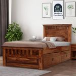 SONA ART & CRAFTS Solid Sheesham Wood Single Bed Furniture with Two Drawer Storage for Bedroom Solid Wood Bed Single Size Palang Wooden Hostel Trundle Bed Living Room | SAC-SB-15