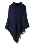 Ferand Ladies' Hooded Cape with Fringed Hem, Crochet Poncho Knitting Patterns for Women, One size, Navy blue