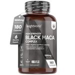 Black Maca Root Capsules 5550mg (High Strength) – 180 Vegan Black Maca & Yellow Maca Capsules (6 Months Supply) - with L-Arginine, Panax Ginseng, Pepper - Zinc for Testosterone Levels & Metabolism