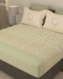 Portico New York Super King Size Flat 100% Cotton Super Soft Bedsheet with 2 Pillow Covers Glory (Pistachio)