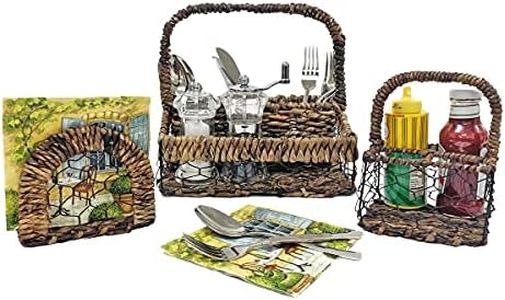 Woodard & Charles 3 Piece Indoor/Outdoor Entertaining Set, Flatware Caddy, Condiment Caddy, Napkin Holder, Perfect for BBQ, Picnics, and More