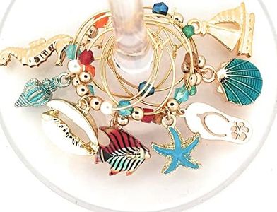 Beach Wine Charms For Beach Lovers, Beach Gifts, Nautical Glass Identifiers, Shell Glass Tags, Starfish, Boat, Flip Flops, and Fish Glass Markers, 8 wine Charms
