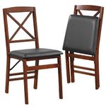 COSTWAY Folding Chair Set of 2/4, Rubber Wood Upholstered Dining Chairs with PVC Leather Seat & Backrest, Kitchen Office Conference Side Chair Seating, 180kg Weight Capacity (Cross Backrest, 2PCS)