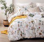 SLEEPBELLA Duvet Cover Twin Size, 600 Thread Count Cotton Yellow & Blue Flowers Printed on Off-White Luxury Floral Comforter Cover Sets, Bedding Set 2Pcs (Twin, White Floral)