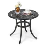 COSTWAY Garden Dining Table, Cast Aluminum Patio Bistro Table, All-Weather Outdoor Conversation Side Table for Balcony, Backyard and Poolside