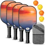 Pickleball Paddles, USAPA Approved Fiberglass Pickleball Set, Lightweight Pickleball Rackets of Anti-Slip Sweat-Absorbing Grip, with 4 Pickleballs, Portable Carry Bag (Sunset 4)