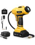 AstroAI Tire Inflator Portable Air Compressor 20V Max Rechargeable Battery Powered 160PSI Cordless Handheld Air Pump with 12V Car Power Adapter Digital Pressure Gauge for Cars Motorcycles (Yellow)