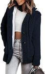 Sidefeel Women's Cardigan Hooded Fleece Lined Jackets Winter Cable Knit Sweater Coat Medium Navy