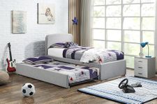 Home Treats Curved Grey Single Trundle Bed Frame With 2 Hybrid Mattress's | 3FT Kids Pull Out Bedroom Furniture (Bed + 2 Hybrid Mattress)