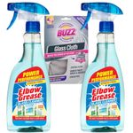 Elbow Grease Spray Window Cleaner With Vinegar 500ml Glass Cleaner Mirror Cleaner 2 Pack PLUS Premium Streak Free Glass Cleaning Cloth