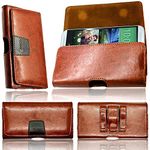 Galaxy Grand Max Designer Leather Holster By Gorilla Tech® Hand Made Luxury Case Securely Attaching To Your Belt with Two Loops And One Clip, Strong Twin Magnet Flip Safe Secure And Stylish Real Stitching And Soft Microfiber Interior Belp Pouch Cover - Colour Brown