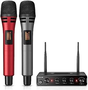 TONOR Wireless Microphone, Dual Mic UHF Handheld Dynamic Microphone System with Receiver, Amplifier, PA System, for Karaoke Home, Wedding, DJ, Party, Church, TW350, Red