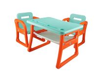 MOREYAJI Foldable study Desk for Kids Play Table and 2 pcs Chair Set with Storage rack Desk for Toddlers & Preschoolers, Multifunctional Desk Set for 2-10 Years Kids (2 Chair Study Table Set Orange)