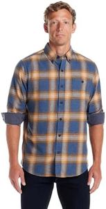 Weatherproof Vintage Mens Casual Soft Brushed Plaid Button-Down Flannel Shirt Delft Blue