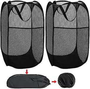 2 Pack Strong Mesh Pop up Laundry Hamper Basket with Side Pocket Foldable Hamper for Laundry Room, Bathroom, Kids Room, College Dorm or Travel (Black)