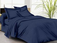 Trance Home Linen Zippered 100% Cotton 200TC Satin Stripe King Size Duvet Cover Quilt Cover Blanket Cover Razai Comforter Cover with 2 Pillow Covers (102 x 110 inch, Dark Blue)