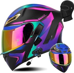 Bluetooth Modular Motorcycle Helmet DOT Approved Flip Up Full Face Integrated Anti-Fog Double Visor Helmet Street Bike Helmet Built-in Dual Speaker with Microphone for Adults Men and Women ( Color : A