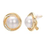 Yoursfs Big White Pearl Stud Earrings for Women 18k Gold Plated Cubic Zirconia Hypoallergenic Pierced Earring Dainty Jewelry