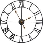 SEJU 60cm Large Metal Wall Clocks, Silent Non Ticking Vintage Retro Style Wall Clock with Roman Numerals, for Living Room Garden Bedroom Kitchen Office Lounge Hotel Decor Gift, Black