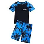 Moily Kids Boys 2Pcs Swimsuit UPF 50+ Sunsuit Shark Print T-Shirts with Swim Trunk Beach Sport Wetsuit Black 10-12 Years