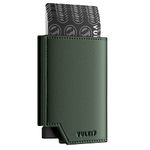 VULKIT Men's Wallet Minimalist Pop Up Card Holder RFID Blocking Magnetic Closure Leather Wallet with ID Window for Cash & Credit Cards Up To 11 Cards, Olive, Minimalist