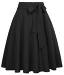 Belle Poque Women's Vintage Casual Skirt Bow Tie Summer Flowy Midi Black Skirts with Pockets XL