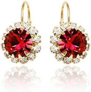 Brazel 18K Gold Plated Crystal Flower Earrings for Women (Ruby Red)