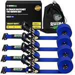 Rhino USA E Track Ratchet Tie Down Straps (4,500lb Break Strength) - Includes (4) Premium 2" x 16' eTrack Tie Downs - Ultimate Heavy Duty eTrack Cargo Strap System for Trailer, Truck, SxS, ATV(Blue)