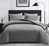 Maple&Stone King Size Comforter Set 7 Pieces Bed in Bag - Down Alternative Bed Set with Sheets, Pillowcases & Shams, Soft Reversible Duvet Insert for King Bed, Dark Grey & Light Grey