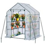 EPROSMIN Walk In Greenhouse With 10 Shelves, Reinforced PE Plastic Cover With Sturdy Steel Frame, Greenhouse/Plant Nursery for Gardens, Patios or Spaces Size, Easy to Assemble, 143x143x195cm