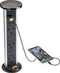 Knightsbridge IP54 3G Pop-Up Socket with Dual USB Charger A+C (FASTCHARGE) - Black Nickel Cap