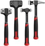 4-Piece Hammer Set Dead Blow Hammer 2LB,24oz Ball Peen Hammer,20oz Claw Hammer, 3lb Sledgehammer,Forged & Polished Steel Head