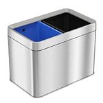 iTouchless with 2 Stickers, Compartment Slim Stainless Steel Container, 5.3 Gallon Waste Trash Can & Recycle Bin, 20 Liter/5.3Gal, Open Top, Dual