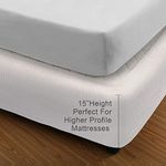 MARQUESS Box Spring Cover- Wrap Around Elastic, Vertical Stripe Pattern Bed Skirt Alternative, and Classic 15" Drop Length. Polyester/Polyester Filling, Polyester & Polyester Blend, White, Queen