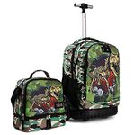 Tilami Kids Rolling Backpack 19 inch with Lunch Bag, Dinosaur Camouflage, One Size, Wheeled Laptop Backpack