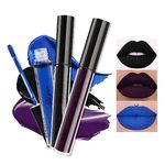 Erinde Matte Velvet Lipstick Set, Non-Stick Cup Dark Black Lipstick, Purple Lip Makeup, Blue Liquid Lipstick Set Long Lasting, 3Pcs Set Matte Lip Gloss, Waterproof, Smudge Proof