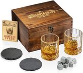 Mixology & Craft Whiskey Set: 2 Glasses, 8 Stones, Coasters & Cards