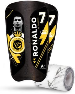 Alpha Soccer Shin Guards - Soccer Protective Gear, Lightweight Shin Guard Set with Alpha wrap (S/M, Ronaldo CR7 Stickers)