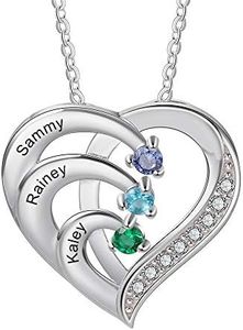 AshleyMade Personnalisé Collier Argent 925 Coeur Pendentif avec Noms Gravure Mère Fille Femme Collier Cadeau pour La Fête des Mères Saint Valentin Noël (3 Noms)
