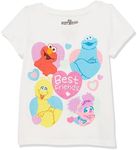 Sesame Street Girls ITST032-2T52 Best Friends Short Sleeve Puff Tee T-Shirt - White - 4T